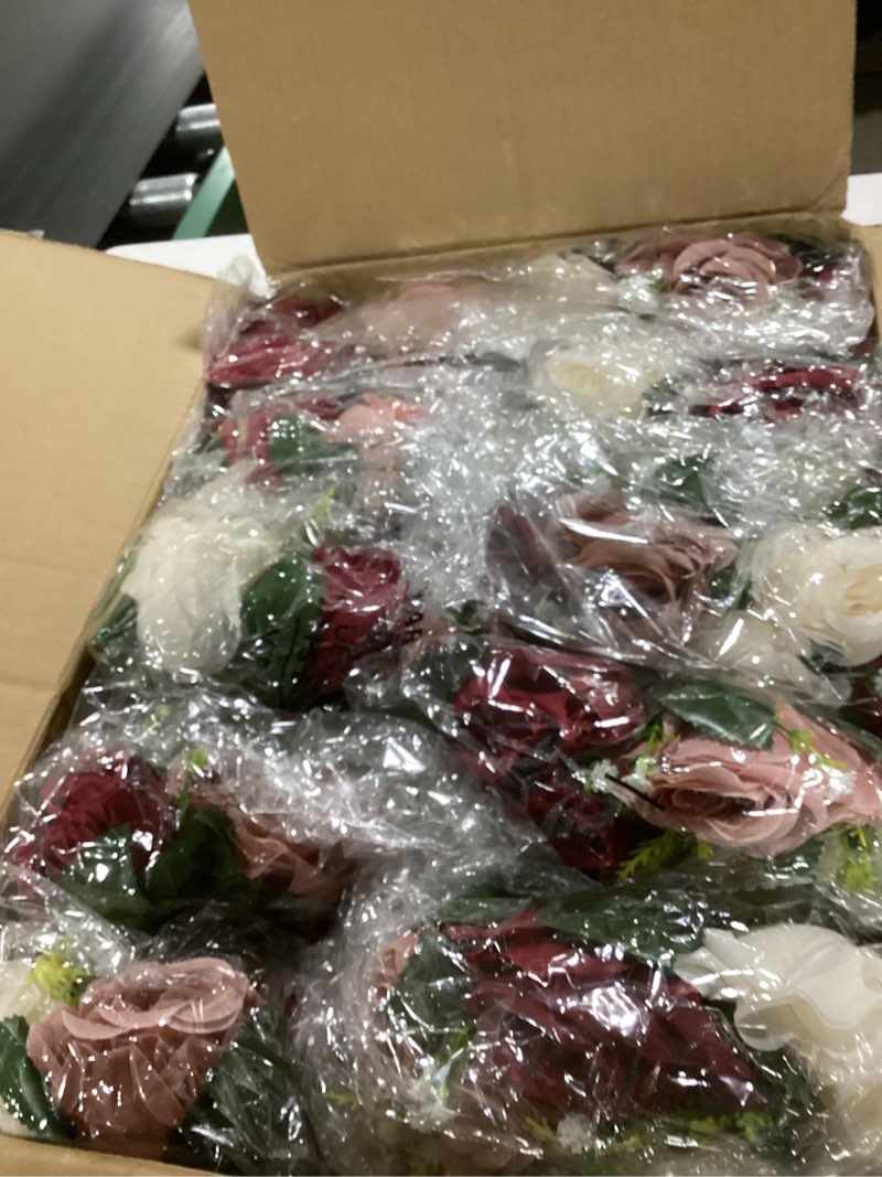 Condition photo showing New/Like New for NUPTIO Artificial Flower Centrepieces for Tables - 10 Pcs Burgundy & Dusty Rose & Creamy White Fake Flowers Roses Balls 9.5in Diam - Silk Faux Rose Arrangement for Wedding Party Table Decor