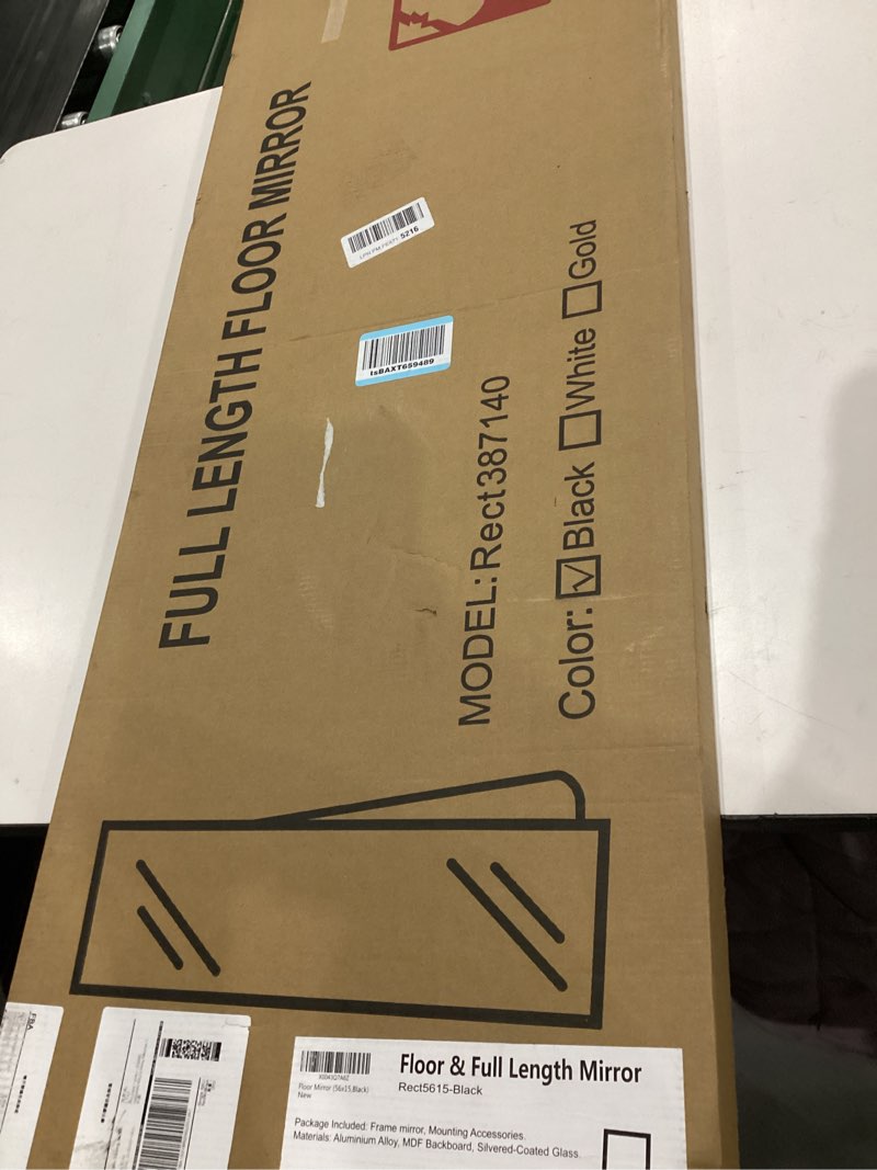 Condition photo showing New/Like New for Delma Wall Full Length Mirror,Standing Mirror Full Body,Large Floor for Wall Door Bedroom Bathroom Living Room with Aluminium Frame(with Stand,56x15-Black) Rect Black 56"L x 15"W x 1Pcs