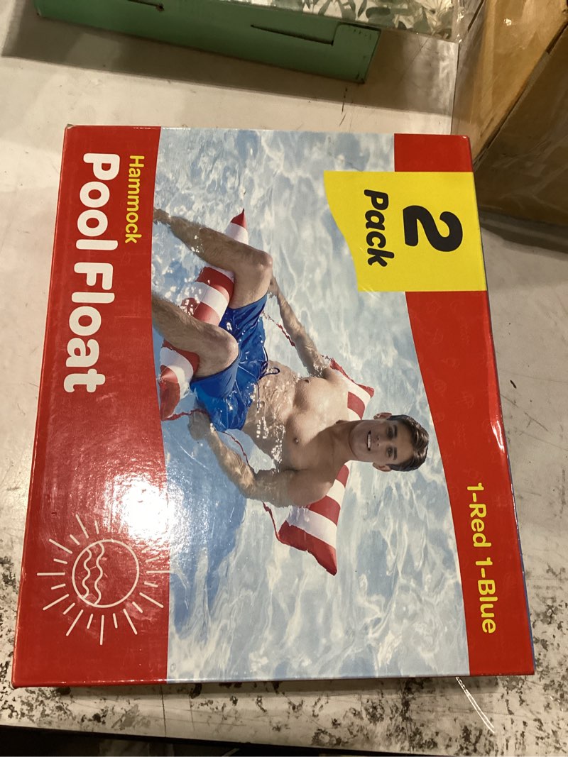 Condition photo showing New/Like New for pool floats for adults multi-purpose hammock pool float: saddle, lounge chair, hammock, drifter - water hammock for adults in swimming pools - blue/red fun colors pool float lounger (44" x 26")