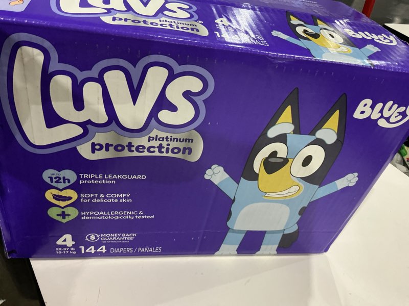 Condition photo showing New/Like New for luvs diapers - size 4, 144 count, paw patrol disposable baby diapers