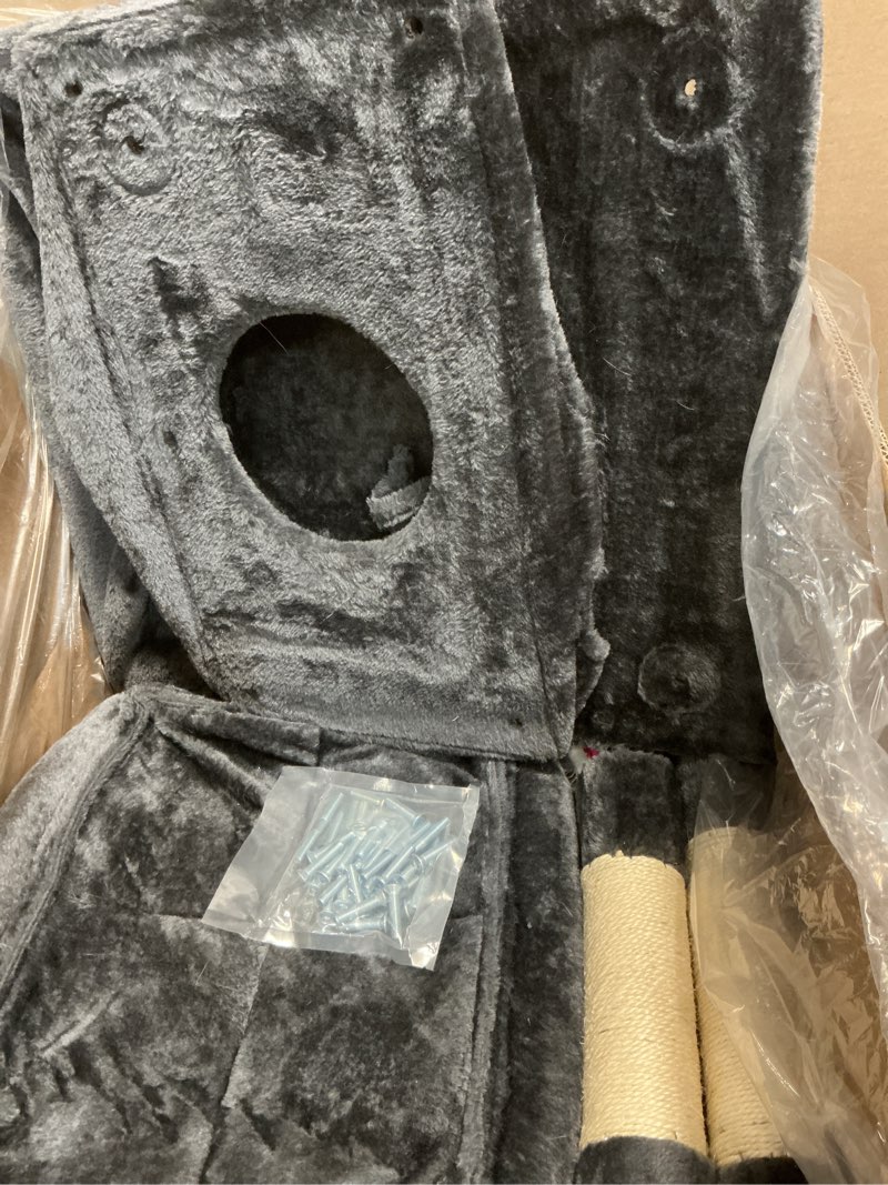 Condition photo showing As Is for globlazer heavy duty cat trees for large cats, sturdy 72in maine coon cat tree for large cats 20 lbs+ heavy duty cat tower for adult biggest cat with 6 scratching posts, hammock, s72, dark gray 72 inch dark grey