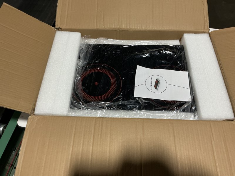 Condition photo showing Good Condition for VBGK Electric Cooktop,110V 2400W Electric Stove Top with Knob Control,9 Power Levels, Kids Lock & Timer,LED touch control,Overheat Protection Electric stove,24 Inch desktop 2 burner Double Burner Electric Cooktop