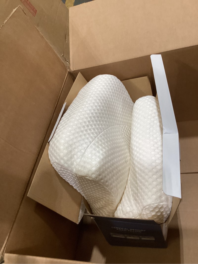 Condition photo showing Good Condition for cervical pillow for neck pain relief, hollow design odorless memory foam pillows with cooling case, adjustable orthopedic bed pillow for sleeping, support for side back sleepers queen(25.5*16.5*5.2/4.1 inches) white