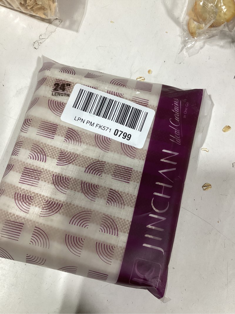 Condition photo showing Good Condition for jinchan Striped Linen Kitchen Curtains 24 Inches Length Tier Curtains Farmhouse Modern Cafe Style Small Window Treatments Airy Light Filtering Rod Pocket for Living Room Bathroom 2 Panels Tan 26"W x 24"L (Pack of 2) Rod Pocket Striped Tan