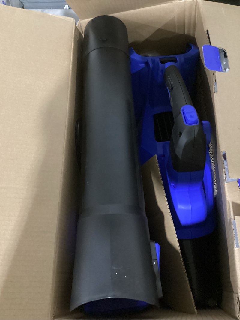 Condition photo showing As Is for (possibly used)kobalt gen4 40-volt 520-cfm 120-mph battery handheld leaf blower 4.0 ah battery included charger included