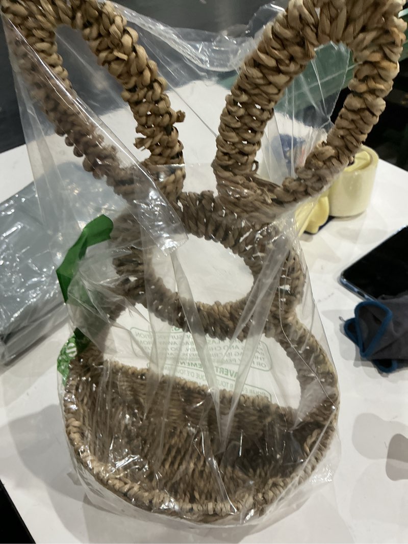 Condition photo showing Good Condition for bunny basket hanging wall pocket spring decor, hand woven wicker ...