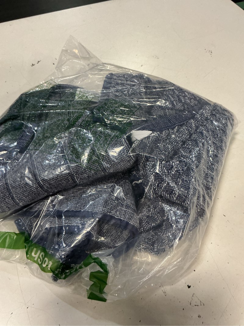 Condition photo showing New/Like New for martha stewart honeycomb chambray textured kitchen towel 4-pack set, 100% cotton with absorbent terrycloth, decorative kitchen towels, navy blue, 16"x28"