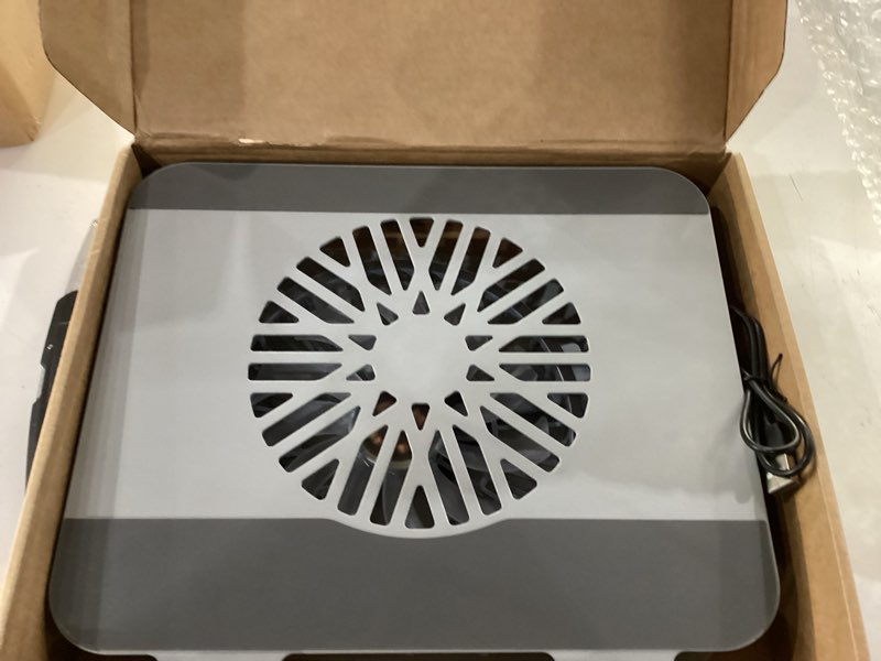 Condition photo showing New/Like New for Adjustable Laptop Stand with Cooling Fan, Aluminium Alloy Multi-Angle Computer Holder for Desk, Portable Notebook Metal Mount Compatible with MacBook, Air, Pro, Dell, Alienware All Laptops 11"-17.3"