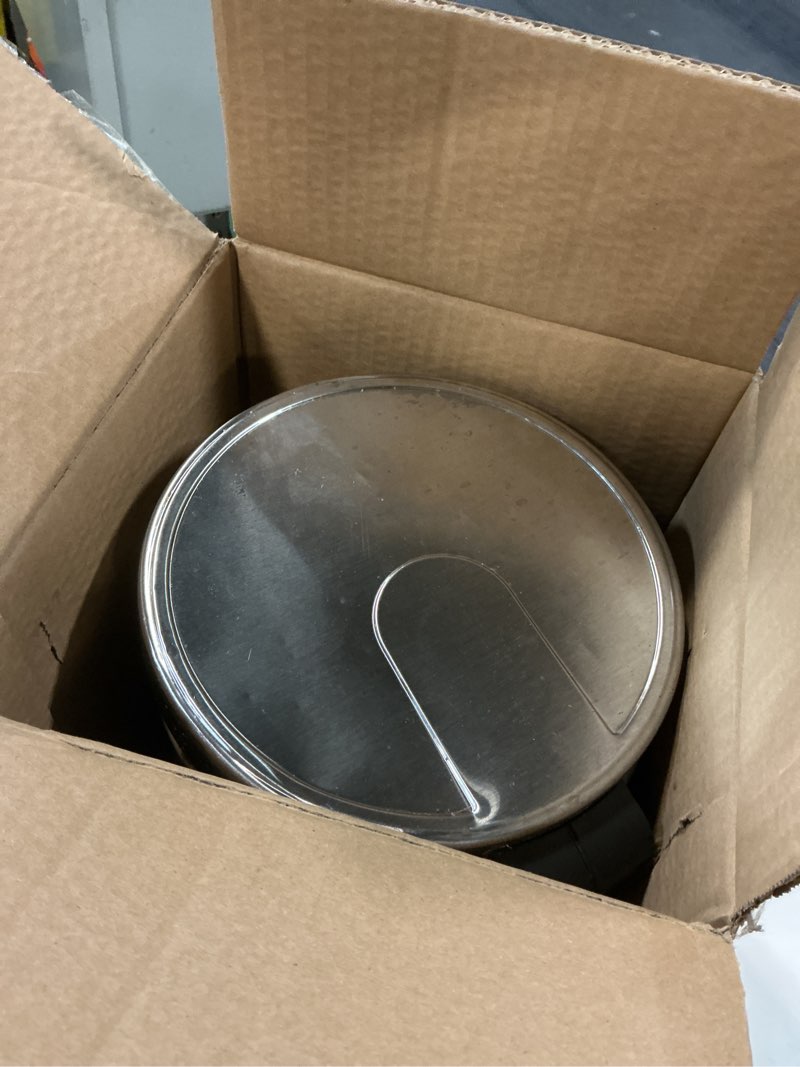 Condition photo showing As Is for glad small trash can, 1.2 gallon | round stainless steel garbage bin with soft close lid & step foot pedal | metal waste basket with removable inner bucket, stainless
