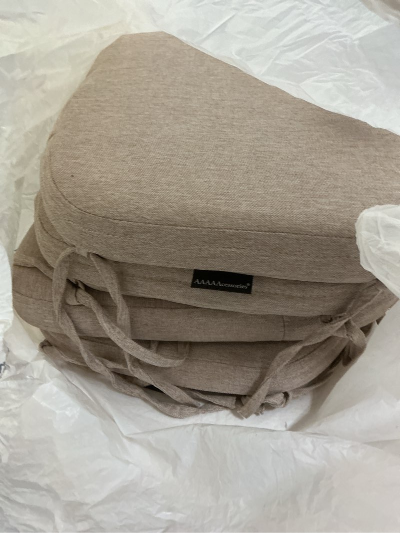 Condition photo showing Good Condition for AAAAAcessories D-Shaped Chair Cushions, 2" Thick Dining Chair Pads with Ties and Removable, Machine-Washable Cover, 17" x 16", Set of 4, Oatmeal Beige Oatmeal Beige 4 Count(Pack of 1)