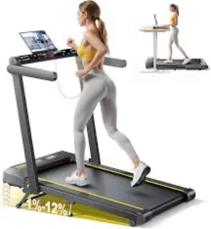 Treadmill Walking Pad with 12% Incline/Handle Bar/2 LED Display, 3.5HP Portable Treadmills for Home 