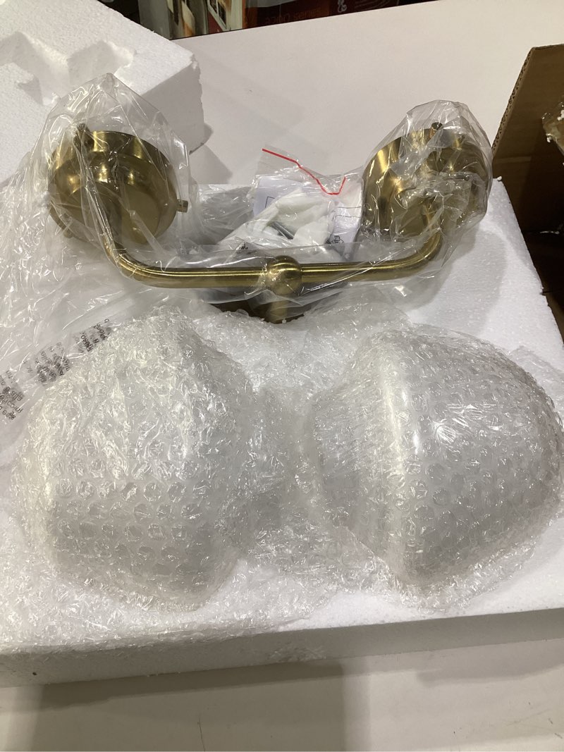 Condition photo showing As Is for Bathroom Vanity Light Fixtures: 2-Lights Gold Bathroom Lighting Fixtures Over Mirror, Mid-Century Modern Wall Sconces with Frosted Milky Glass for Kitchen Bedroom Hallway Gold 2 Light
