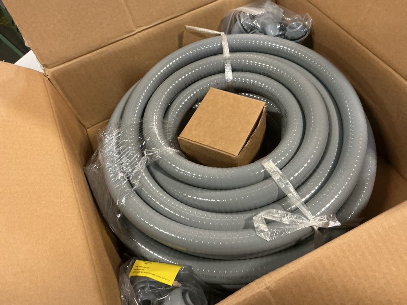 Condition photo showing Good Condition for liquid-tight conduit 3/4 50ft, electrical conduit w/ul certification, flexible conduit with 5 straight and 5 90-degree conduit connector fittings 3/4inch 50ft