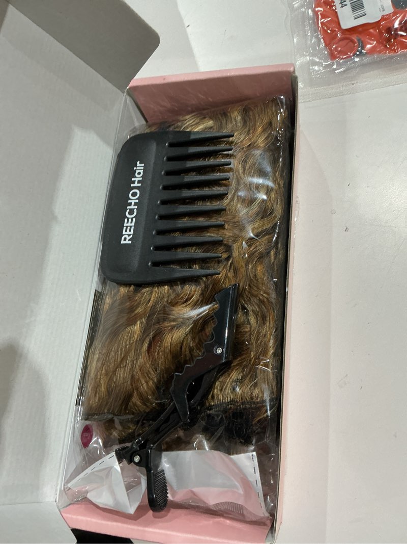 Condition photo showing Good Condition for reecho curly hair extensions - 4pcs 14" gogo curly clip in 100% super protein hairpieces with invisible lace weft silky soft natural look - ash blonde ash blonde 14 inch