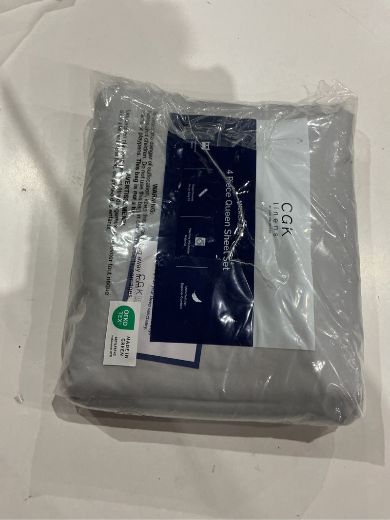 Condition photo showing New/Like New for queen size 4 piece sheet set - comfy breathable & cooling sheets - hotel luxury bed sheets for women & men - deep pockets, easy-fit, soft and wrinkle free sheets - french grey oeko-tex bed sheet set 04 - french grey queen