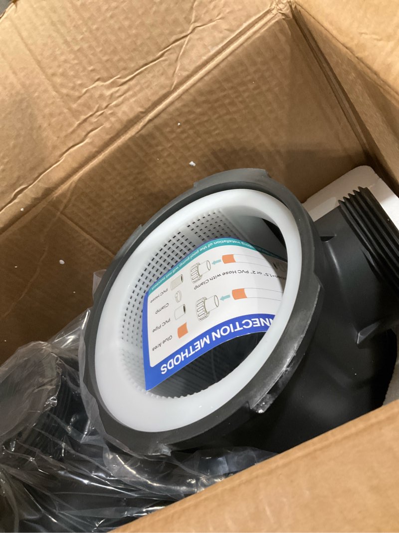 Condition photo showing As Is for aquastrong riptide series 3 hp in/above ground pool pump, 220v single speed, up to 10,032 gph high flow, pure copper motor, energy efficient, self priming with filter basket light black