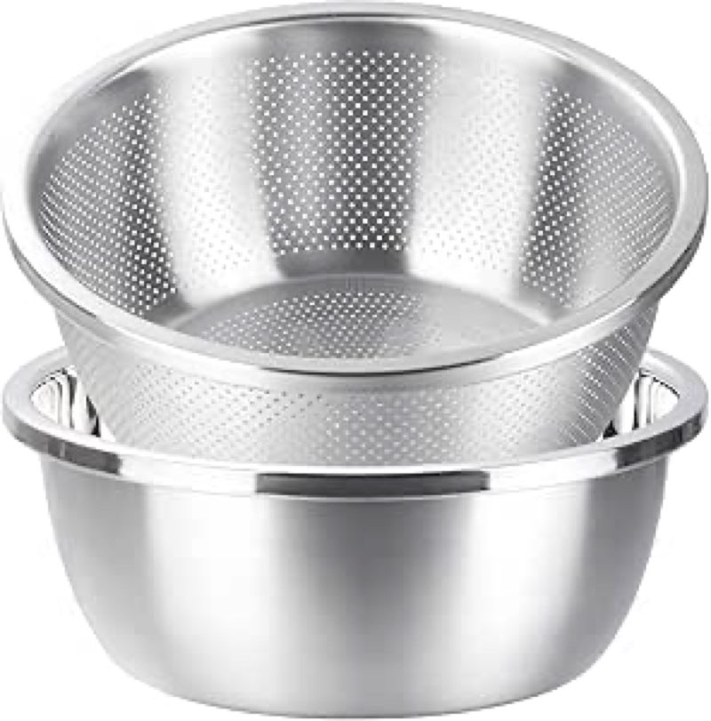 Colander and Bowl Set 6.0QT (2-in-1) - Thickened 304 Stainless Steel Kitchen Strainer Bowl for Fruit, Pasta, Vegetables, Rice - Heavy Duty, Induction Cooker & Dishwasher Safe