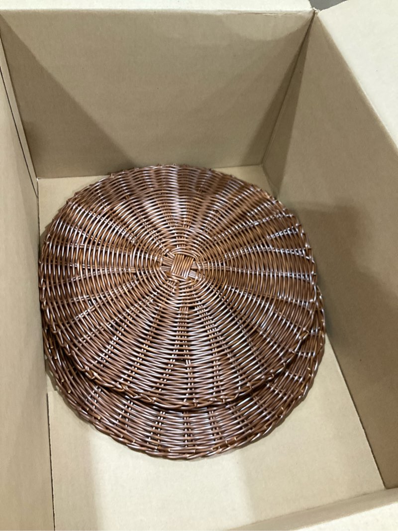 Condition photo showing Good Condition for CALLARON 15inch Round Woven Placemats, Natural Fall Table Placemats Set of 2, Retro Rustic Anti-Slip Rattan Table Mat, Farmhouse Boho Braided Place Mats for Fall, Halloween, Thanksgiving, Kitchen
