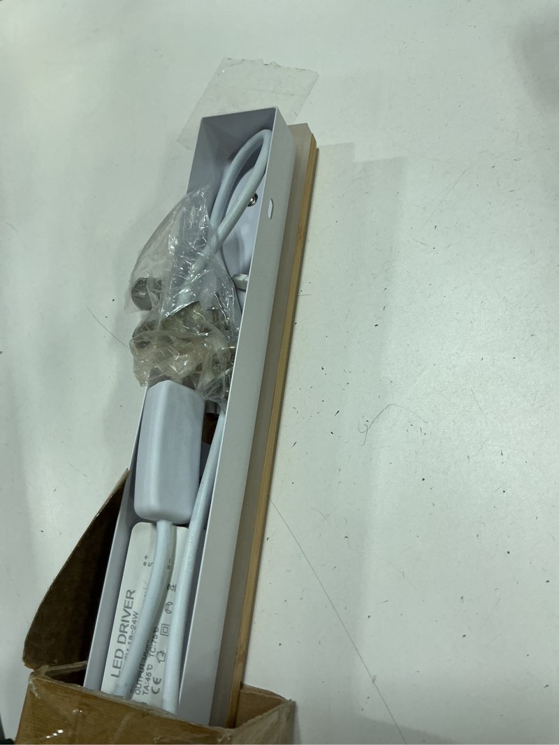 Condition photo showing Good Condition for Modern Plug in Long Wall Sconce 23.6‘’ LED Bamboo Wall Lights 18W Long Strip Indoor Wall Lamp 3000K with 6.5FT Plug in Cord and On/Off Switch on The Cord for Living Room Hallway Stairwell Wood 23.6''