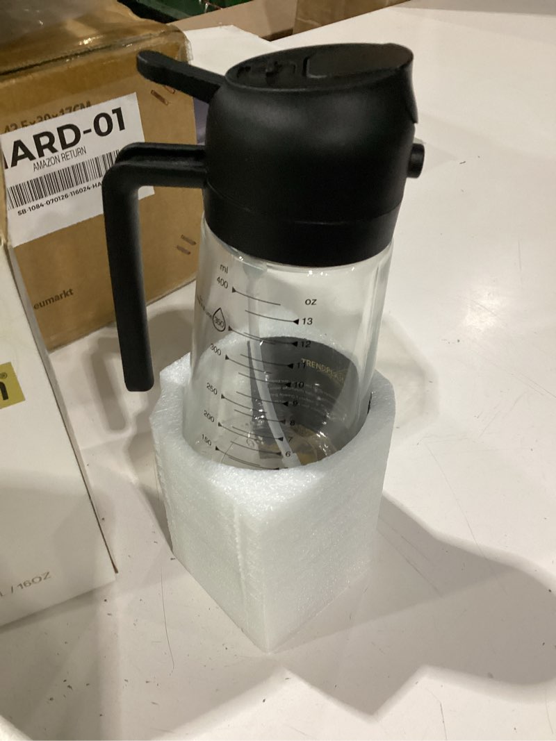 Condition photo showing New/Like New for trendplain 16oz/470ml glass olive oil sprayer for cooking – 2 in 1 olive oil dispenser bottle for kitchen gadgets and air fryer accessories, salad, bbq - black