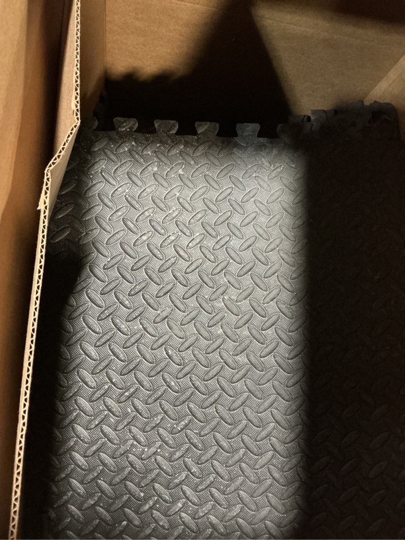 Condition photo showing As Is for Yes4All 24SQFT-120SQFT Puzzle Exercise Mat for Home Gym, EVA Interlocking Foam Floor Tiles with Border for Workout Equipment Black E. 7/16" Thick, 144SQFT