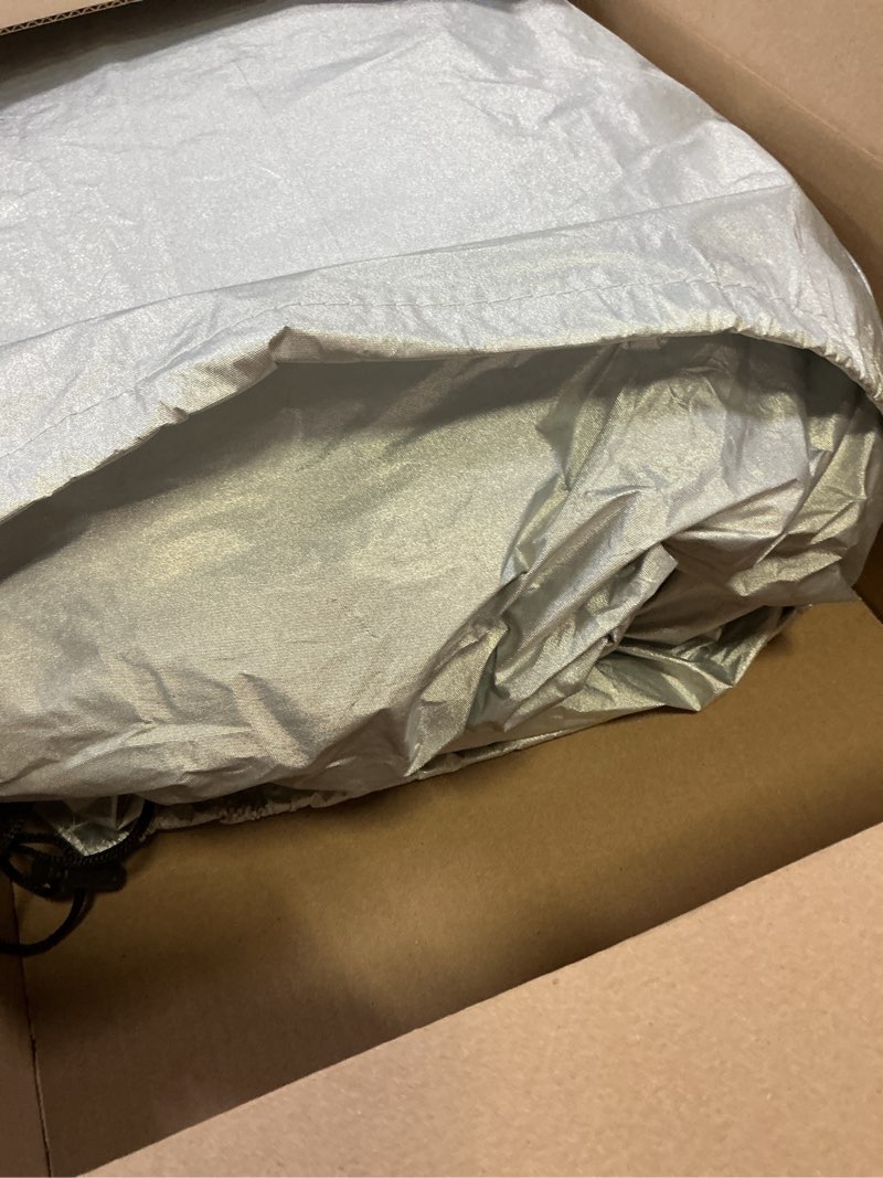 Condition photo showing As Is for Full Car Cover Universal 6 Layers Outdoor Thicked All Weather Cover, Sunshield, Waterproof, Snow Proof, UV Proof, Scratch Proof, Bird Droppings, 6 Reflective Strips, Fits Sedans up to 181" Silver Car Cover C1 - Fits Sedans up to 181" in Length