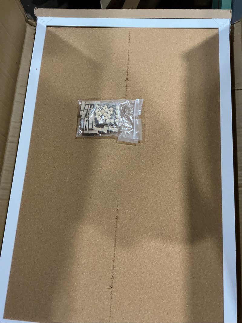 Condition photo showing Good Condition for double-sided large cork board with linen, 30" x 20" hanging wood framed bulletin board, picture display vision board corkboards for wall room school office decor, 20 pushpins,1pack cork+beige - 1pcs 30" x 20"