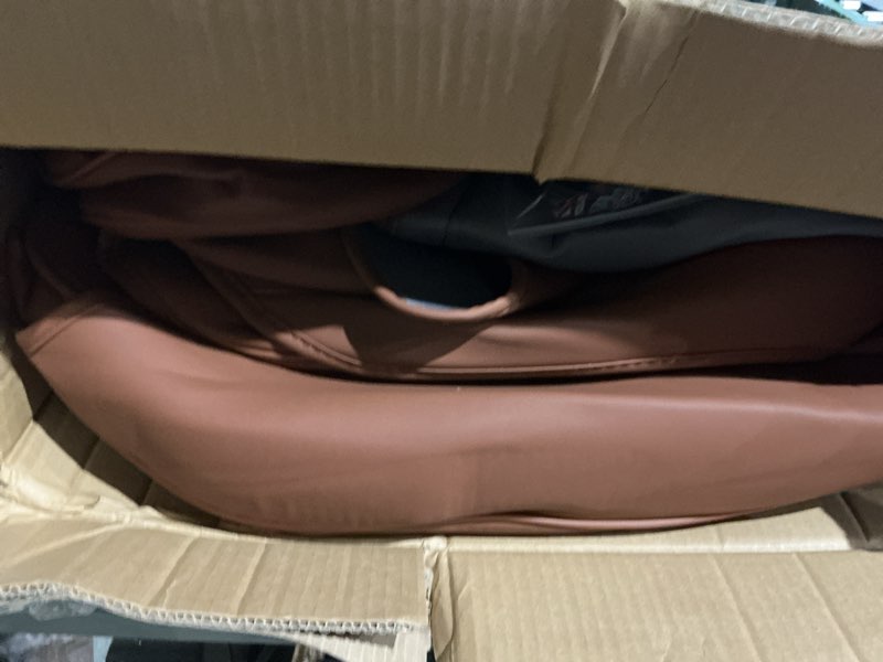Condition photo showing As Is for car seat covers full set, breathable leather automotive front and rear seat covers, car seat protectors full set,universal automotive vehicle seat cover for most sedan suv pick-up trucks, brown&black full set brown&black