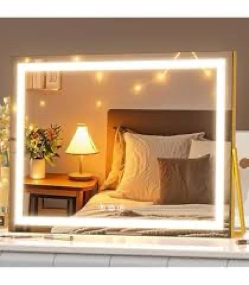 HNV 22"x20" Lighted Vanity Mirror – Large Makeup Mirror with 3-Color Dimmable LED Lights, 10X Magnif