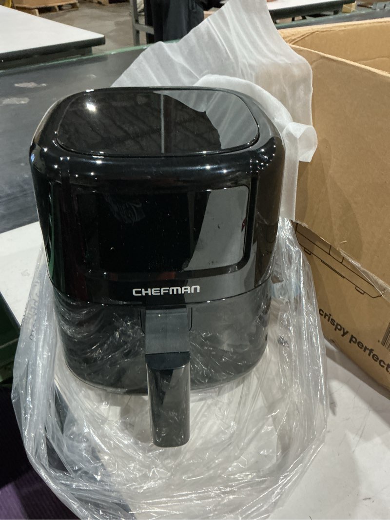 Condition photo showing Good Condition for chefman 2 qt mini air fryer – digital space-saving compact air fryer with nonstick and dishwasher safe basket, quick & easy meals in minutes, features digital timer and shake reminder – black 2 quart black