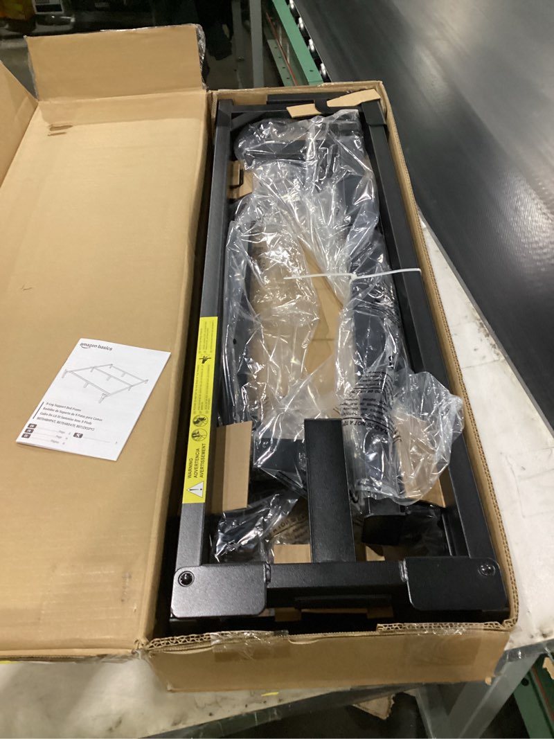 Condition photo showing New/Like New for Amazon Basics Metal Bed Frame(Box Spring Required), 9-Leg Base for Box Spring and Mattress, Full, Tool-Free Easy Assembly, Black Black Full