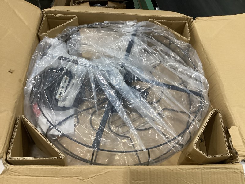 Condition photo showing New/Like New for baycheer semi flush mount ceiling light vintage pendant lights industrial chandelier black metal cage hanging fixture with 5 e26 bulb base for hallway,restaurant,warehouse,barn,living room,ul listed