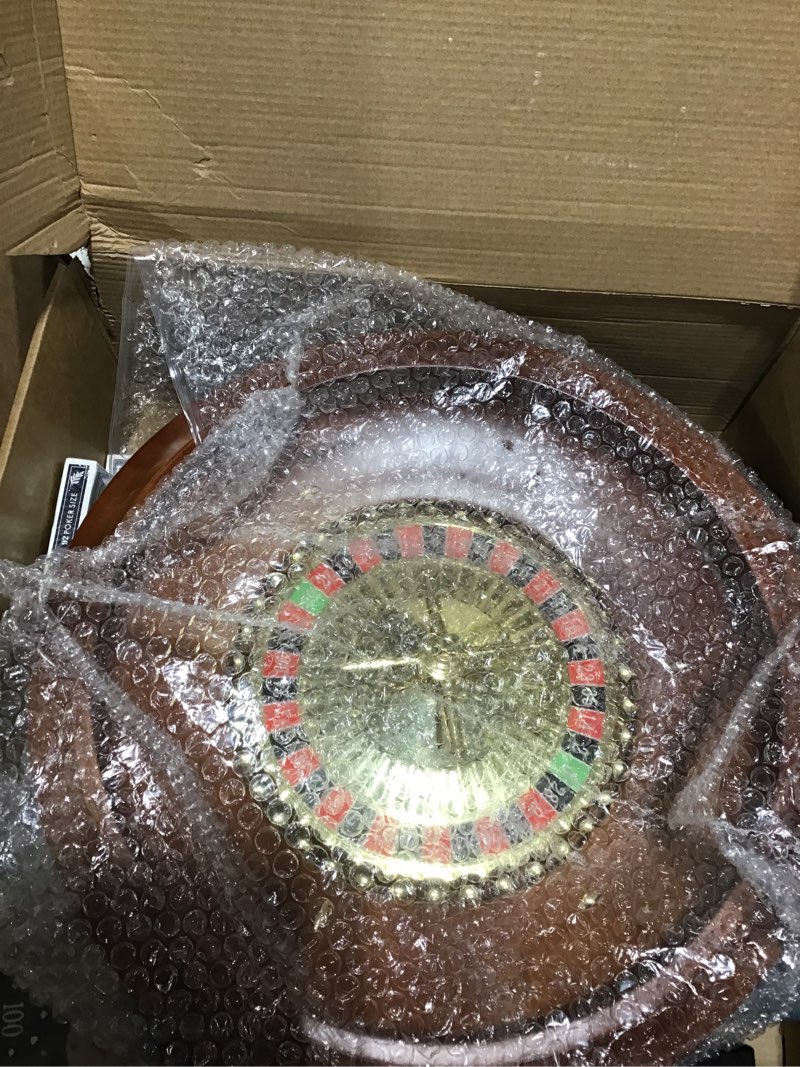 Condition photo showing New/Like New for Roulette Wheel Game Set With Large Felt, 16 Inch Roulette Wheel, Retractable Chip Rake, 200 Chips, Roulette Marker, 2 Decks Of Cards, 3 Dices, Canvas Bag, Commonly Used Games At Parties