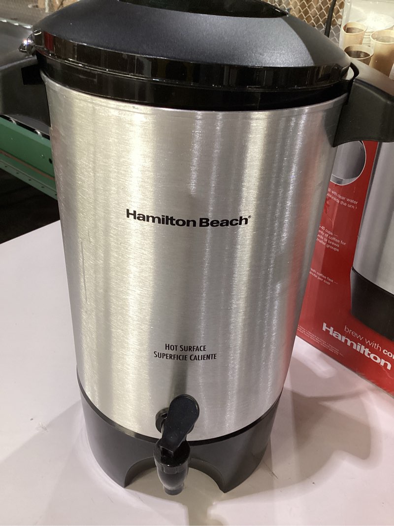 Condition photo showing As Is for Hamilton Beach 45 Cup Coffee Urn and Hot Beverage Dispenser, Silver Single-Spout, NOT TESTED