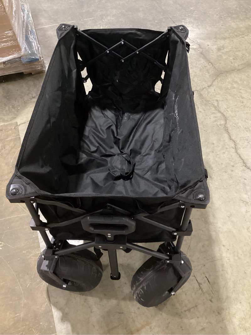 Condition photo showing As Is for sunnyfeel beach wagon with big wheels for sand - 300l large capacity | 550lbs heavy duty beach cart with 9" balloon wheels, foldable wagon with adjustable handle for camping, outdoor, black