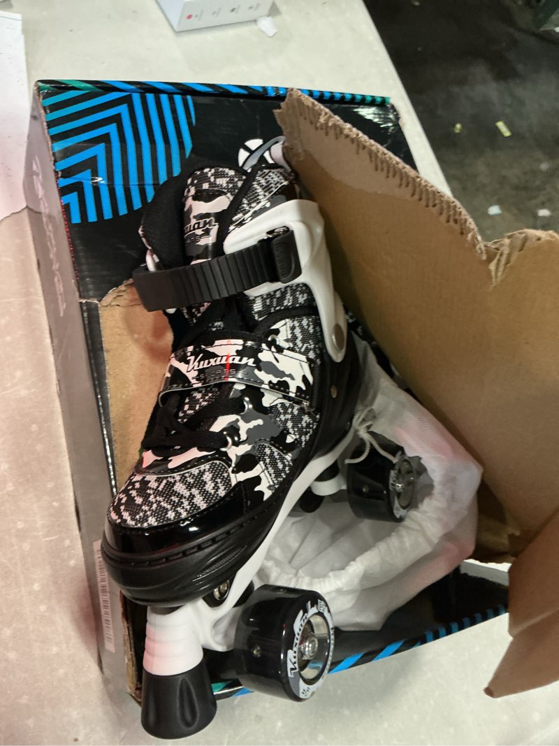 Condition photo showing Good Condition for kuxuan skates boys and girls camo adjustable roller skates with light up wheels, fun illuminating rollerskate for kids girls youth black medium(13-3us)