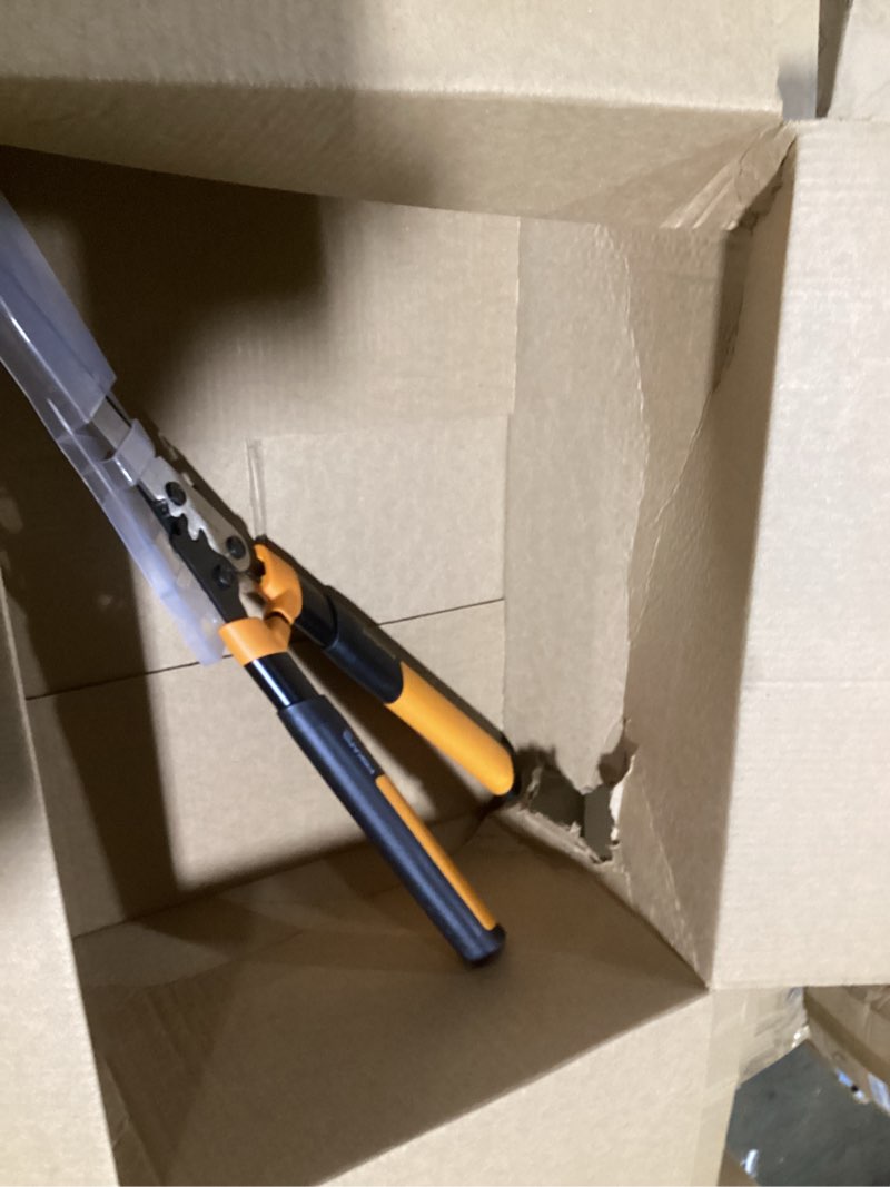 Condition photo showing Good Condition for fiskars 23" hedge shears, hedge clippers with powergear2 technology that multiplies power for less effort, garden shears with softgrip handles and shock-absorbing bumpers powergear2 shock absorbing 23 in