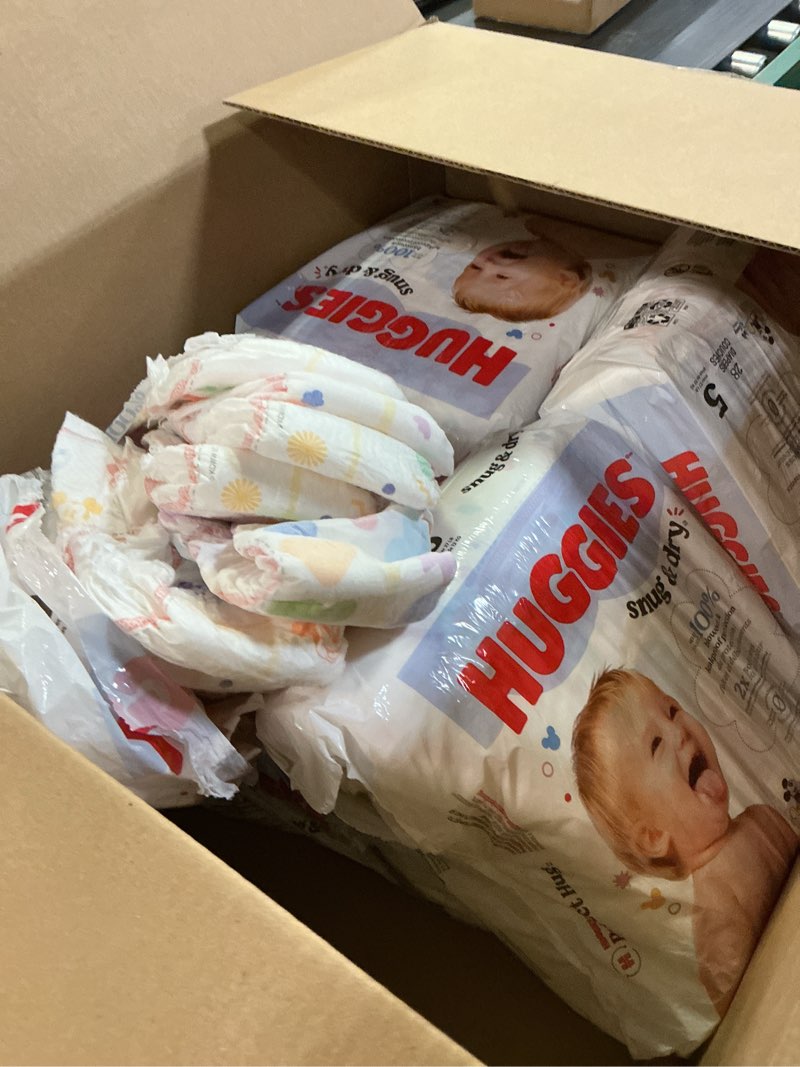 Condition photo showing As Is for Huggies Size 5 Diapers, Snug & Dry Baby Diapers, Size 5 (27+ lbs), 168 Count (6 Packs of 28), Packaging May Vary Size 5 168