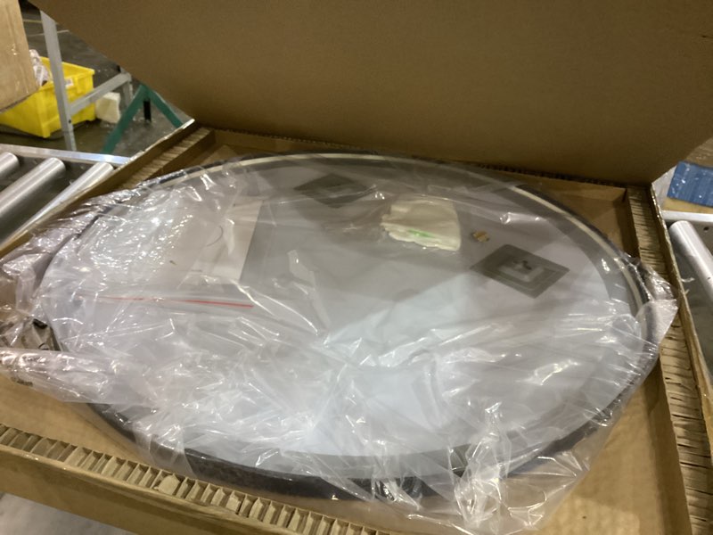 Condition photo showing As Is for Black Metal Framed Mirror Round Wall Mount Bathroom Vanity Mirror, 24”