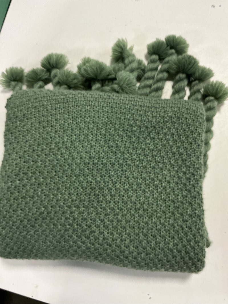 Condition photo showing Good Condition for knit throw blanket green - hearth & hand™ with magnolia 60x60”
