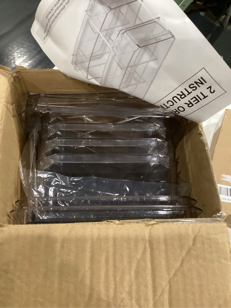 Condition photo showing Good Condition for 2 Set, 2 Tier Clear Organizer with Dividers for Cabinet, Shlef, Counter - MultiUse Slide-Out Storage Container - Kitchen, Pantry, Medicine Cupboard Bins, Bathroom, Vanity Makeup, Under Sink Organizing 8" W - 2 Set