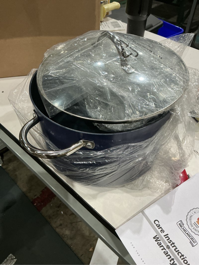 Condition photo showing Good Condition for michelangelo 10 quart stock pot with lid, non toxic cooking pot, ceramic soup pots with lid, non stick pot with stainless steel handle, induction compatible blue 10 quart