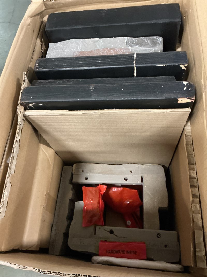 Condition photo showing As Is for allen + roth A+R Faux stone w/Coffee Oak Mantle