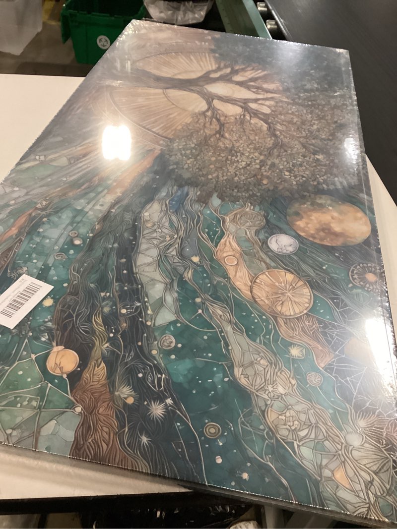Condition photo showing New/Like New for Tree of Life 3D Textured Canvas Wall Art Gold Sun and Moon Cosmic Celestial Picture Wall Decor Green