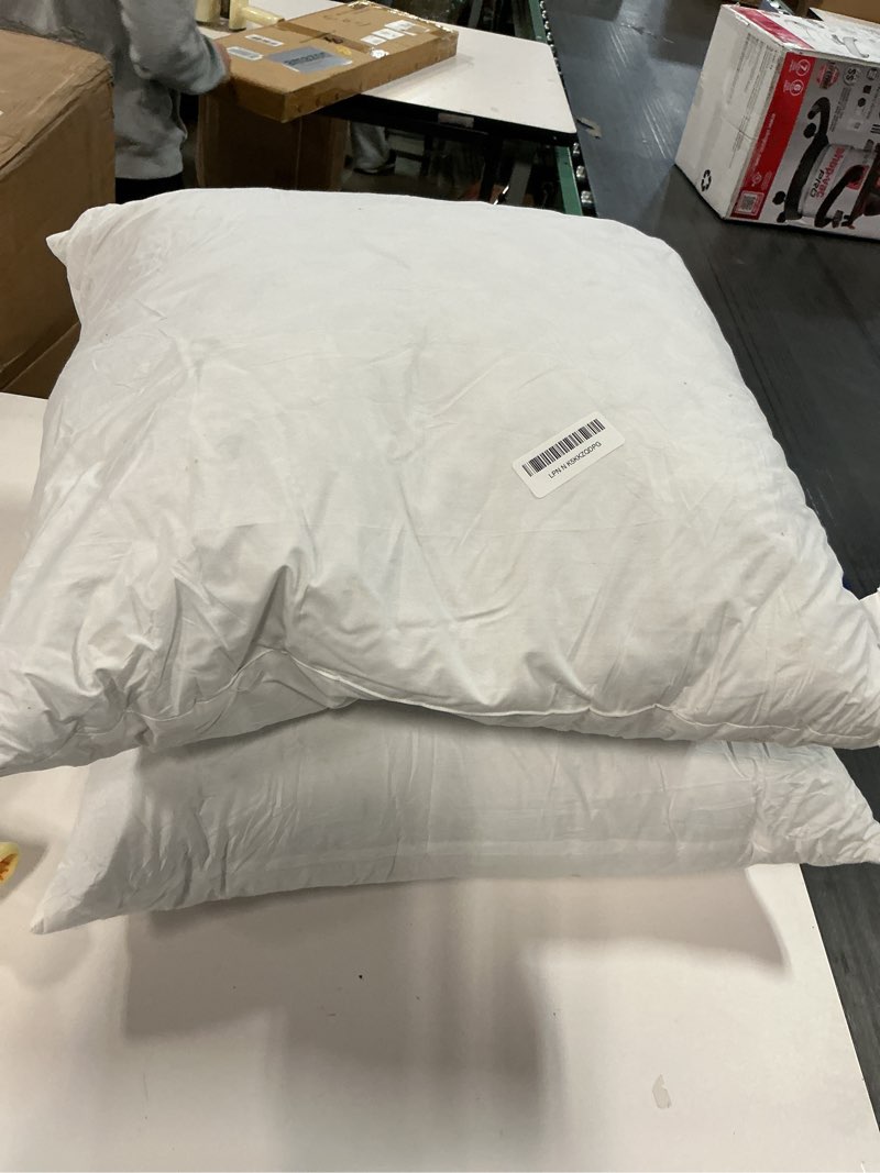 Condition photo showing As Is for miulee 24x24 euro pillow inserts, set of 2 down feather throw pillows for couch sofa bed, decorative fluffy throw pillow inserts cotton fabric,white 2 24x24 inch