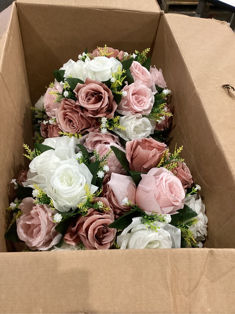 Condition photo showing Good Condition for nuptio flower balls for table centerpieces: dusty pink & white fake flowers | 10 pcs 9.5 inch diameter, artificial rose bouquet arrangements, for wedding, birthday party, bridal shower decorations