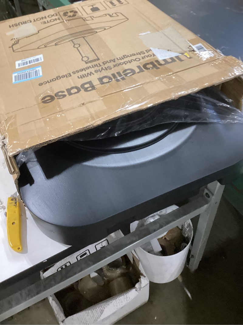 Condition photo showing Good Condition for umbrella base with 5 wheels, upgraded 145lb umbrella stand base, heavy duty & windproof, fillable umbrella base mobile umbrella outdoor for patio, deck, poolside, lawn, fits most sized umbrellas extra large black