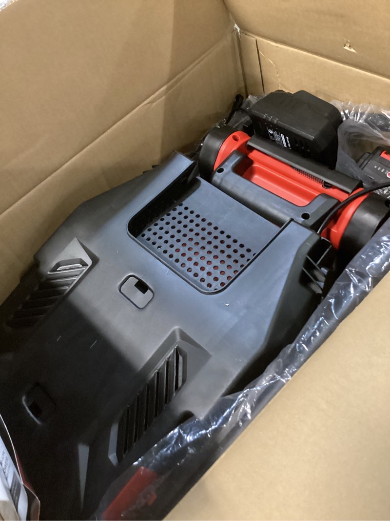 Condition photo showing Good Condition for mzk 20v 13" electric lawn mower, brushless cordless lawn mower with 4-position height adjustment, walk-behind push mowers with 8 gallon grass bag, 2 x 4.0ah batteries & charger included red