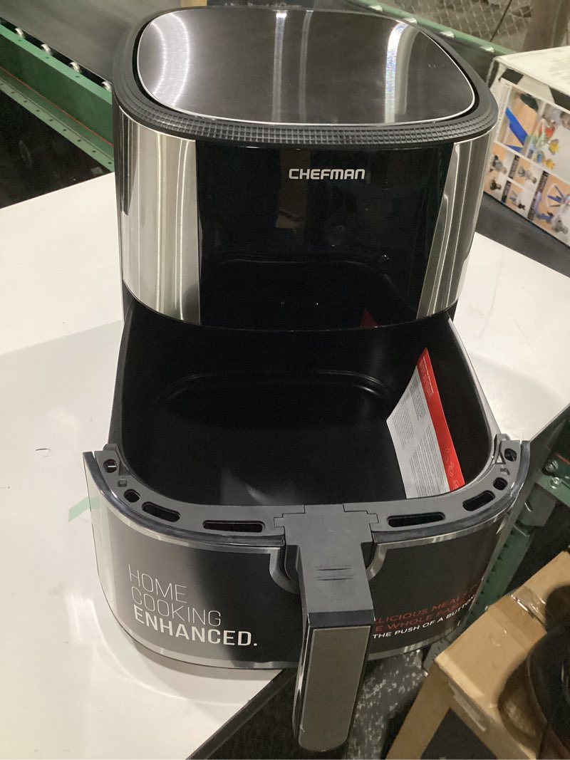 Condition photo showing Good Condition for (NOT TESTED)Chefman Air Fryer – 6 QT Compact Airfryer for Quick & Easy Meals, Features Hi-Fry Technology for Extra Crisp, Easy-View Window, Touch Controls with 4 Presets, Nonstick & Dishwasher Safe Basket - Black Black 6 Quart - Window