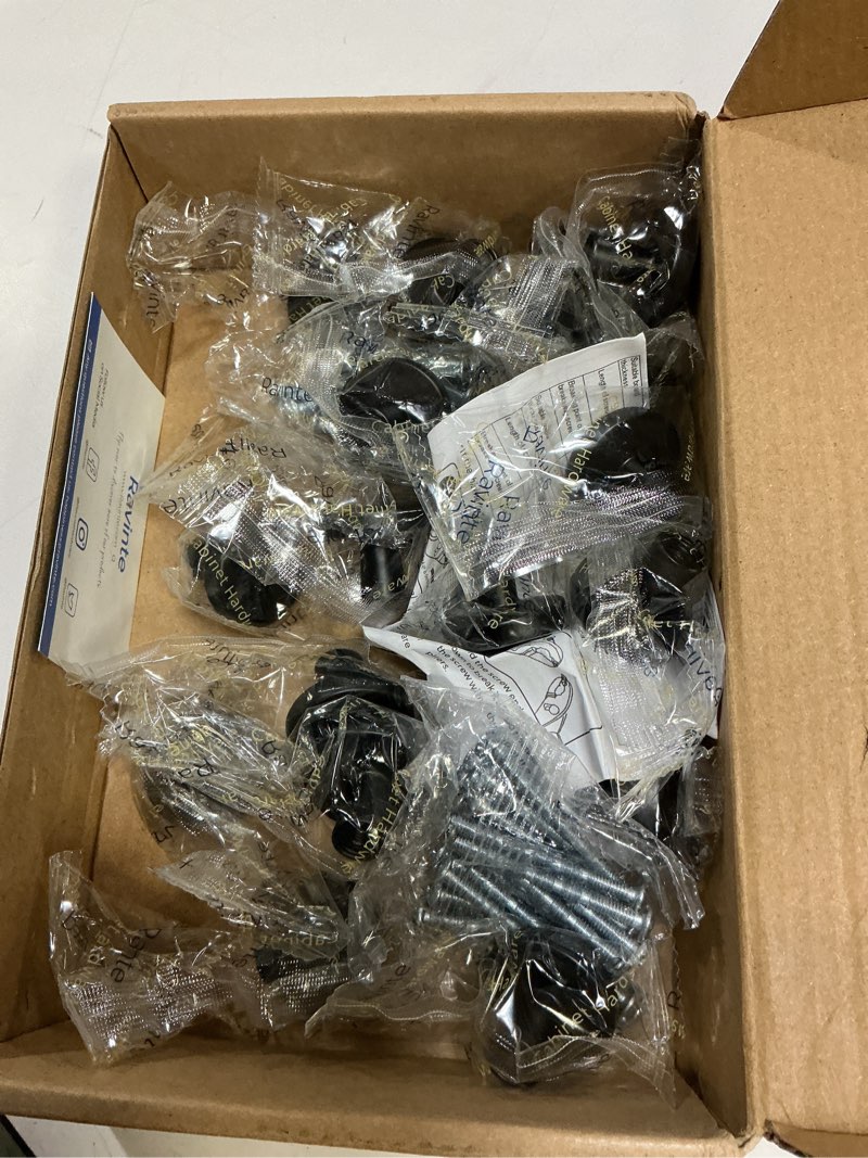 Condition photo showing Good Condition for Ravinte 25 Pack Drawer Pulls 1-1/4 Inch Kitchen Cabinet Knobs Solid Round Dresser Drawer Knobs Matte Black Dresser Knobs Drawer Knobs Simple Cabinet Hardware for Cupboard Drawer Pulls 25 Matte Black